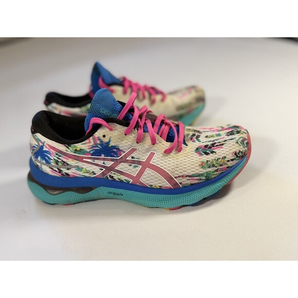 Asics Gel Nimbus 24 Womens Sz 8.5 M Tropical White Pink Running Sneakers Shoes - Picture 4 of 15